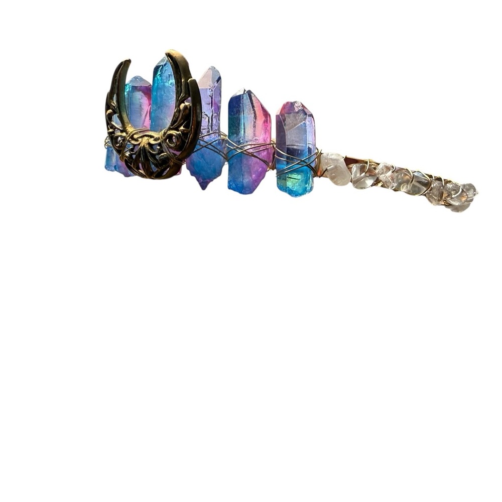Aura Quartz Crystal Moon Crown Headband Celestial Fairycore Ren Faire  Tiara - Picture 3 of 5